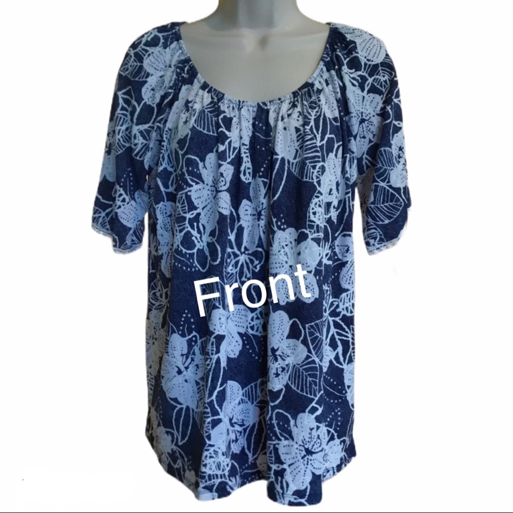 SJS White Lace on blue peasant top. 1X